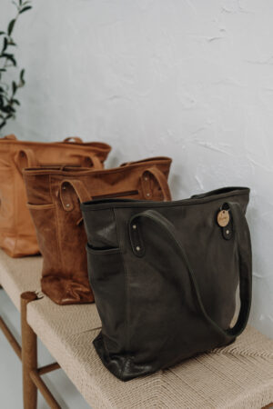 Leather Tote Side Pockets